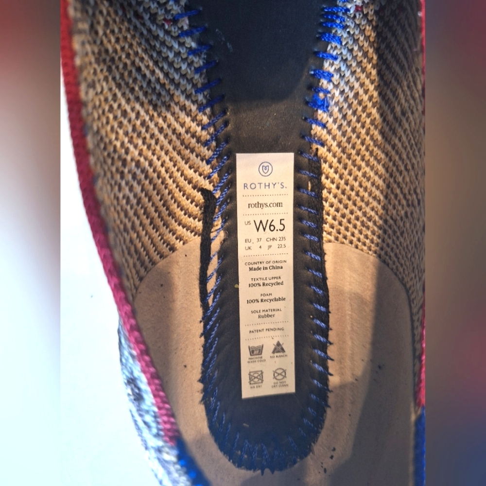 Rothy's women's leopard print with red and blue detail round toe flats -size 6.5 - Picture 8 of 10